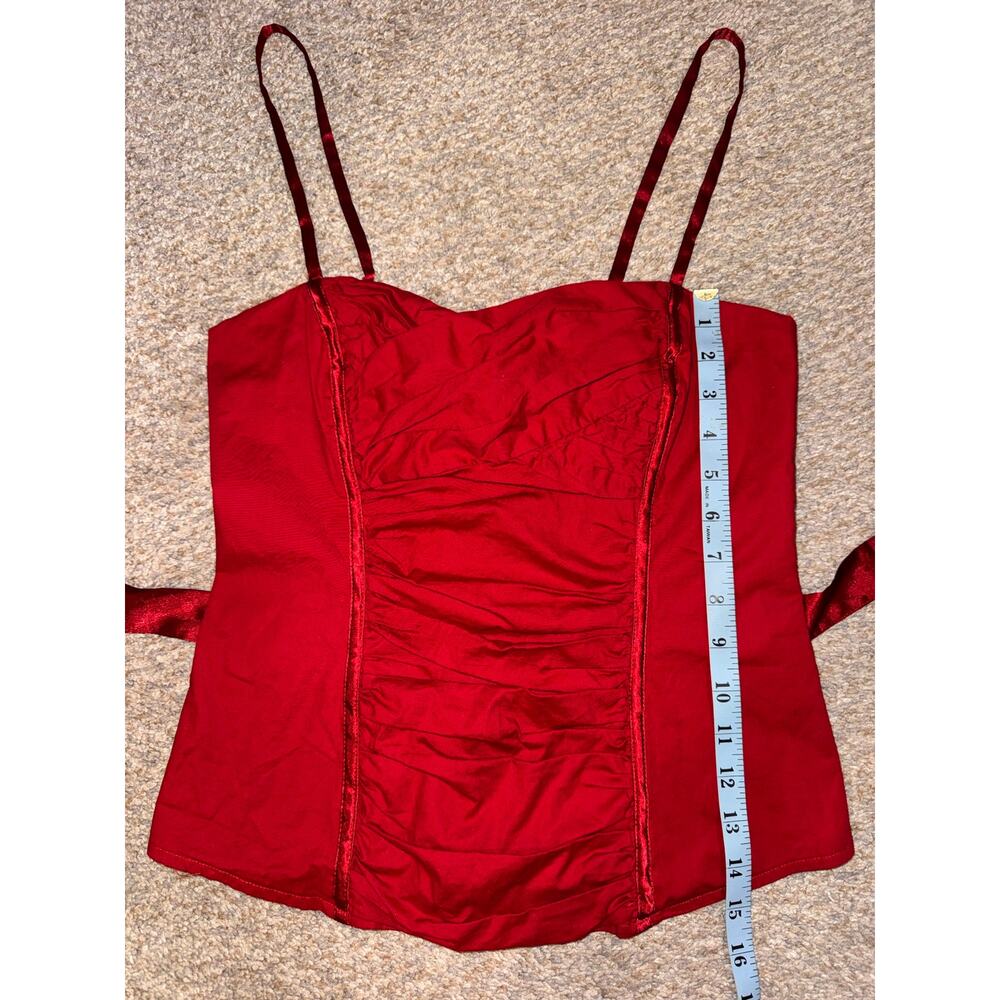 bebe Red Satin Corset Top Y2K Ruched Cami Tie Back Bustier Tank Medium - Picture 9 of 12